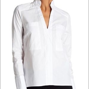 Vertigo Poplin Back Zip, Slip Mock Neck Blouse